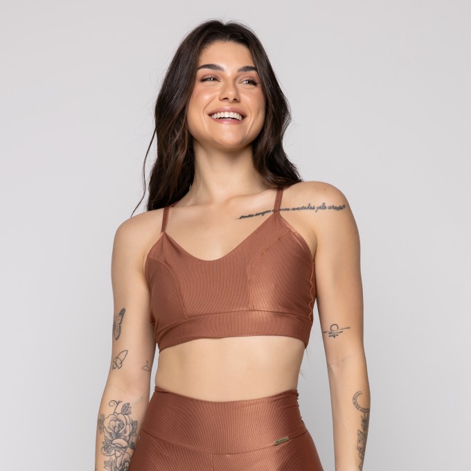 Top Fitness Canelado Decote V