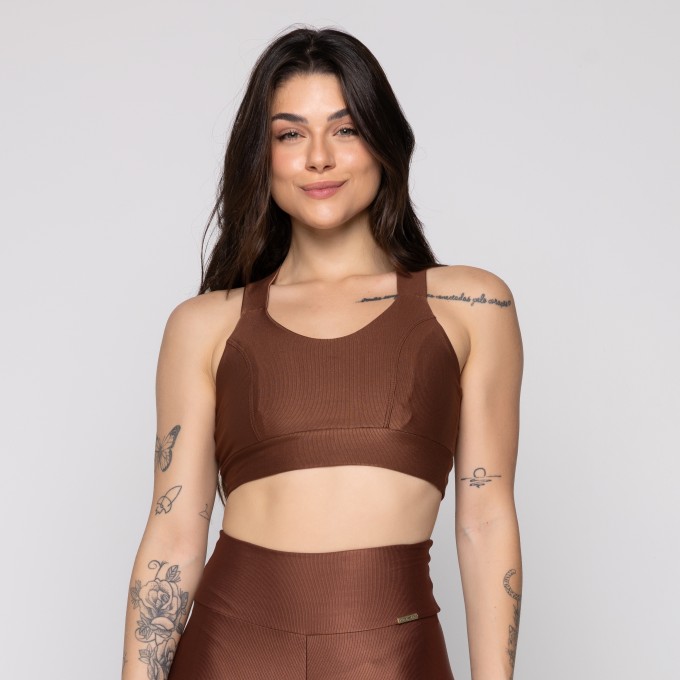 Top Fitness Alça Larga Cruzado nas Costas Canelado