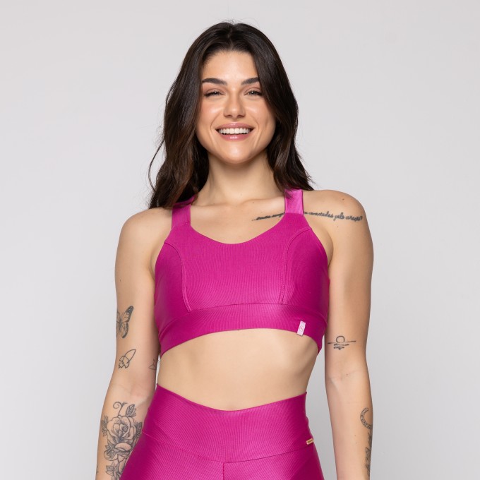 Top Fitness Alça Larga Cruzado nas Costas Canelado