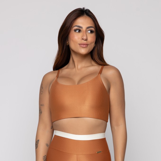 Top Fitness Básico Canelado com Alça Fina