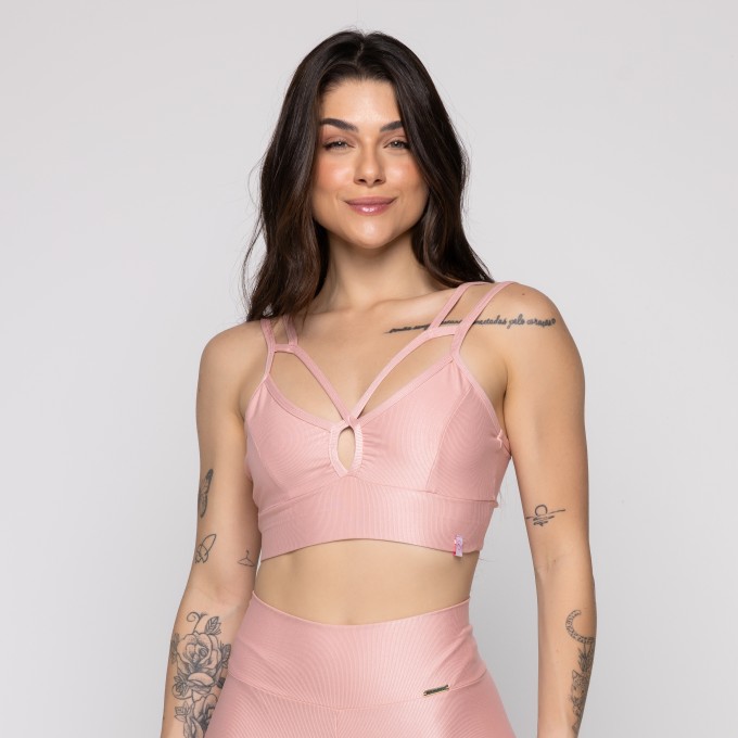 Top Fitness Canelado Strappy Com Recortes