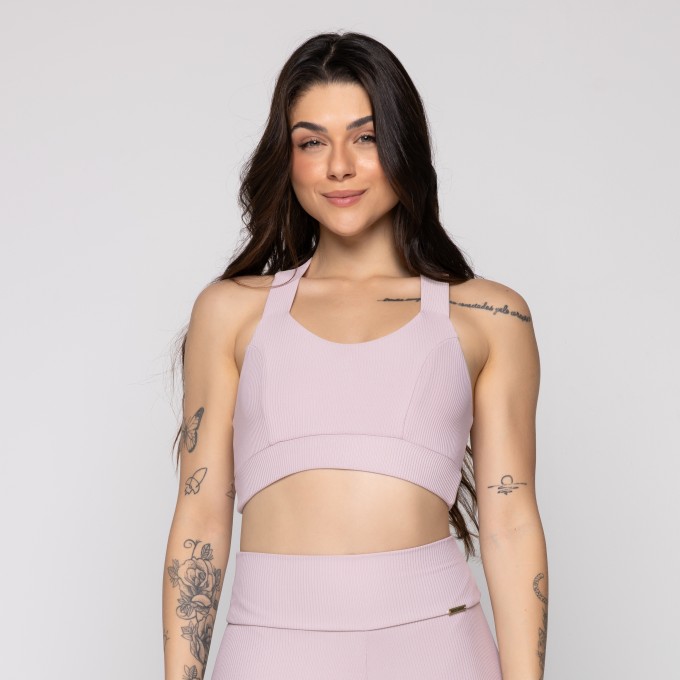 Top Fitness Alça Larga Cruzada nas Costas Pille Canelado