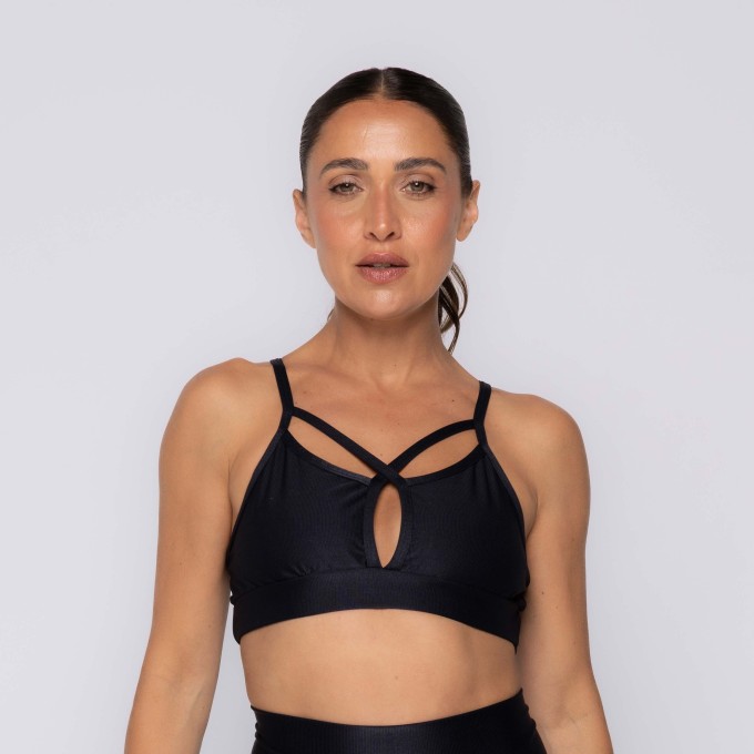 Top Fitness Com Alça Cruzada Canelado