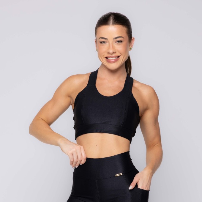 Top Fitness Alça Larga Cruzada nas Costas Canelado