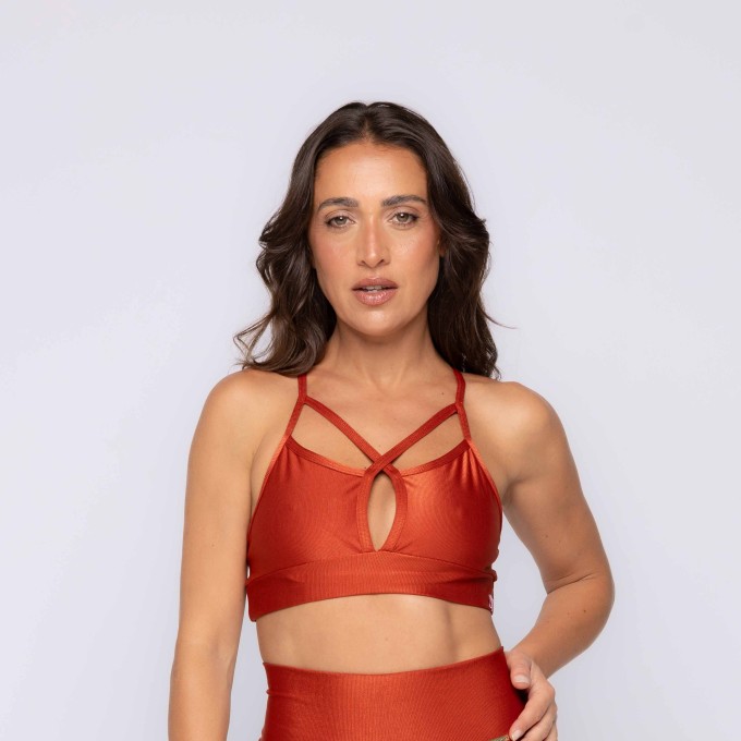 Top Fitness com Alças Cruzada Canelado