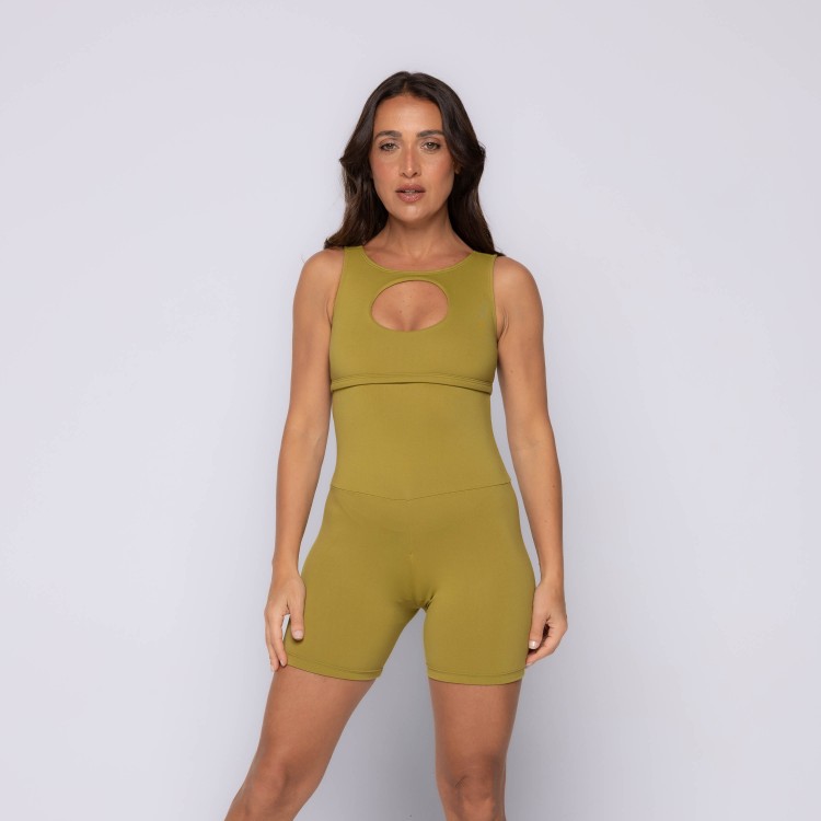 Macaquinho Fitness Recorte Frontal Liso