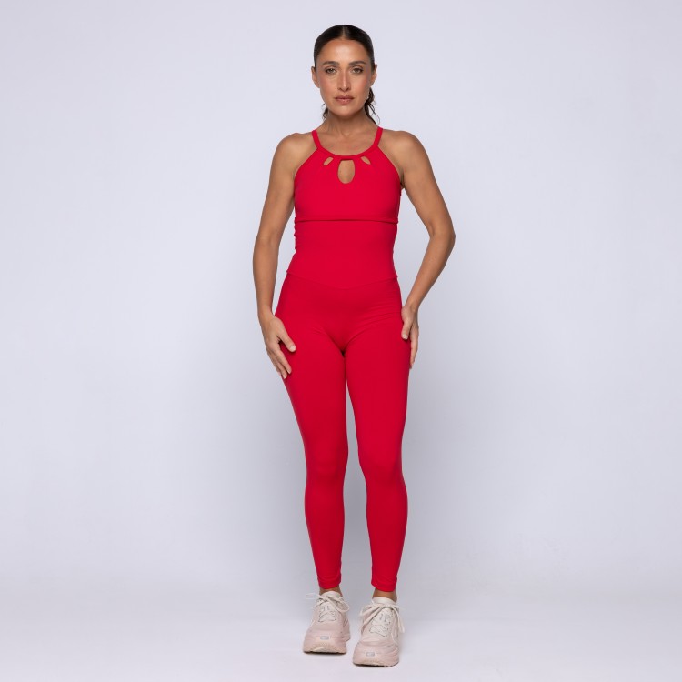 Macacão Fitness Decote em gotas Liso