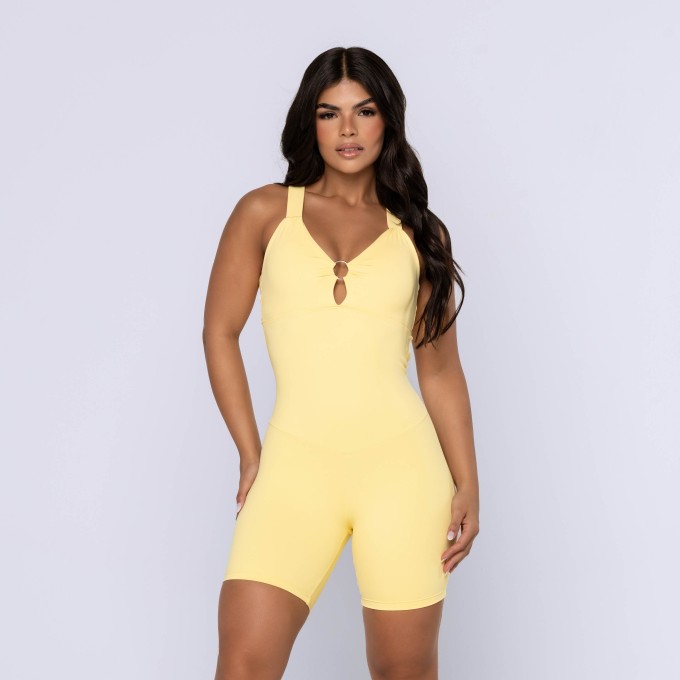 Macaquinho Fitness Decote Frontal Argola Premium