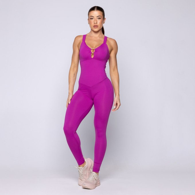 Macacão Fitness Decote Frontal Argola Liso