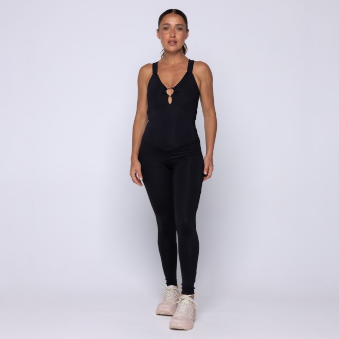 Macacão Fitness Decote Frontal Argola Liso