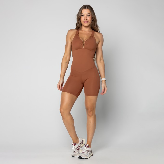 Macaquinho Fitness Decote Frontal Argola Premium