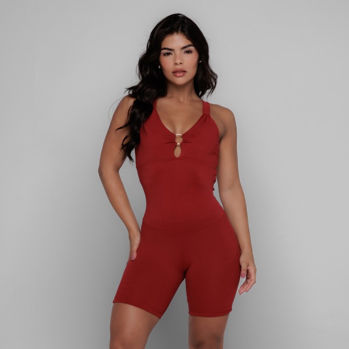 Macaquinho Fitness Decote Frontal Argola Premium