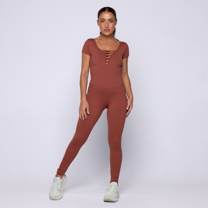 Macacão Fitness Manga Curta Liso