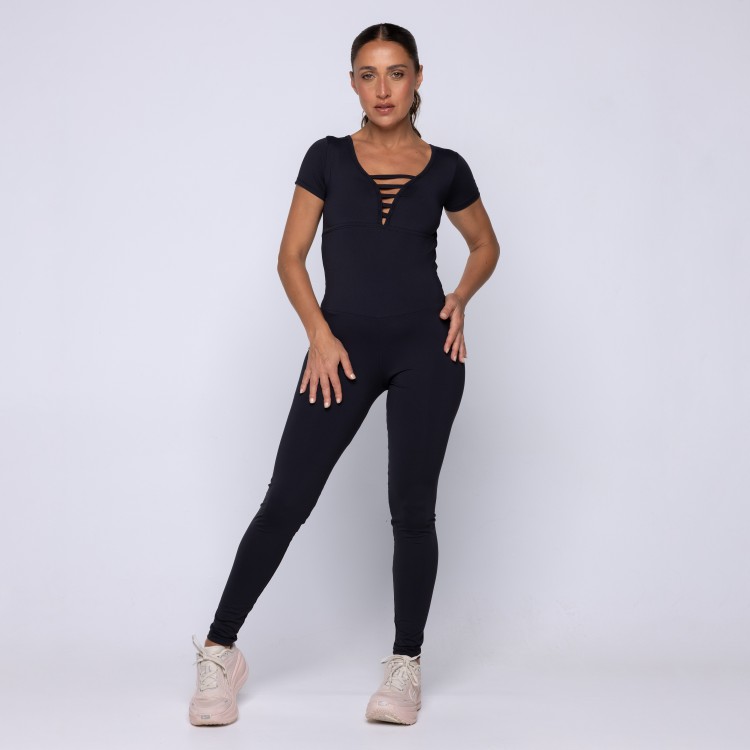 Macacão Fitness Manga Curta Liso