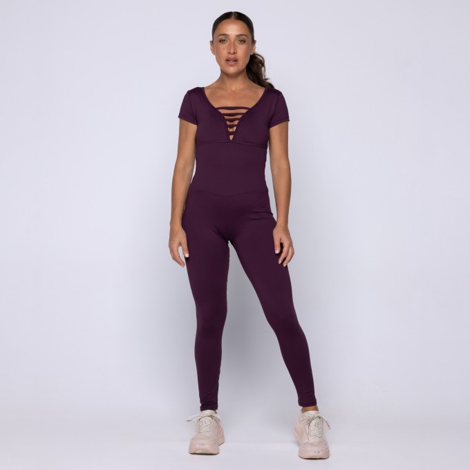 Macacão Fitness Manga Curta Liso